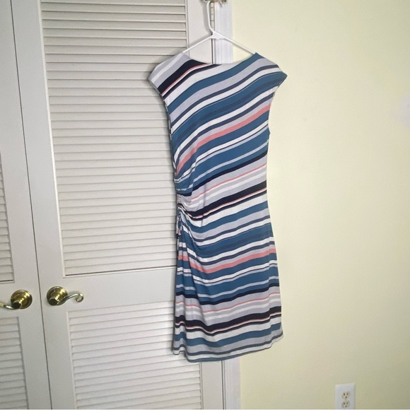 Ann Taylor Loft Dress Women  Size Medium Striped Midi Sleeveless Ruched 
Stret - Picture 2 of 7